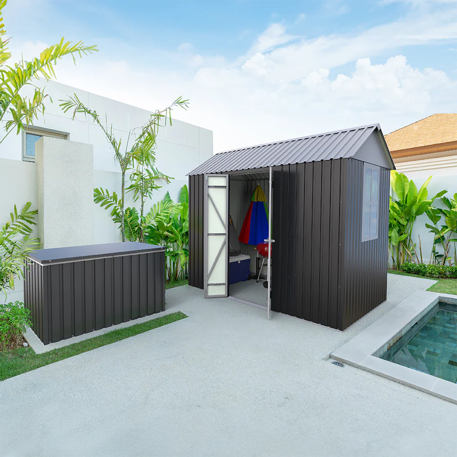 Elite 8x5.5ft Galvanized Metal Garden Storage Outdoor Shed