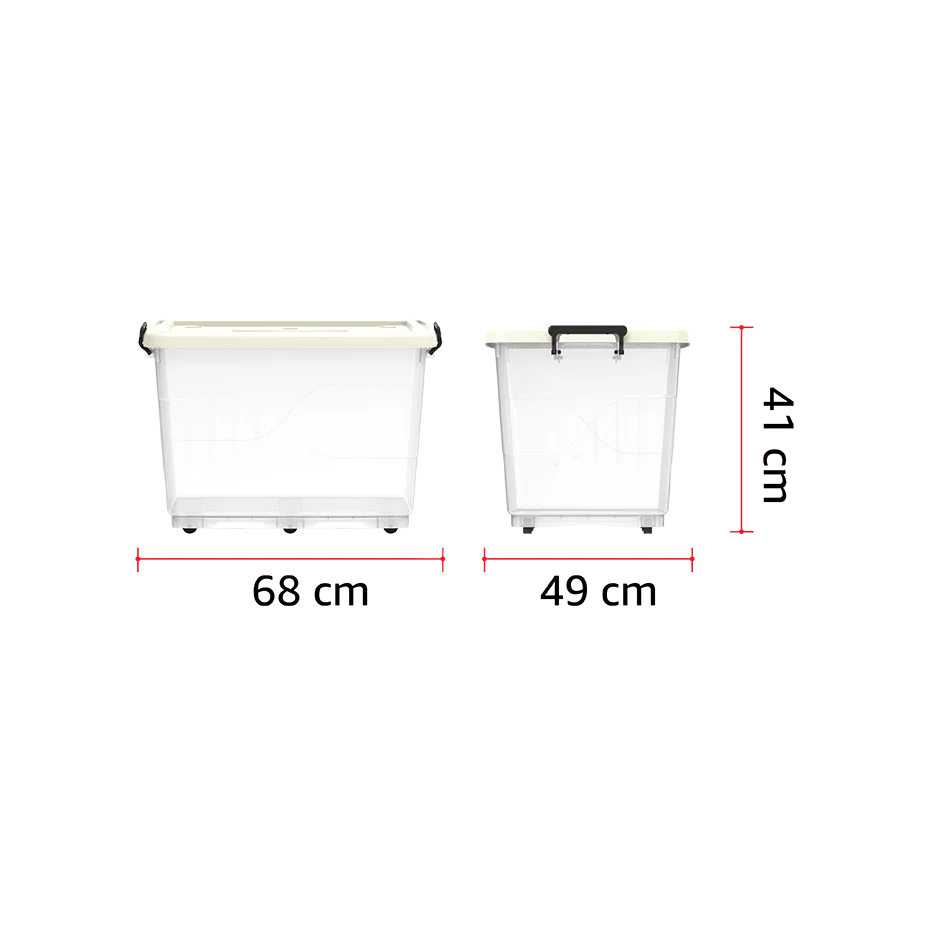 82L Clear Plastic Storage Box with Wheels & Lockable Lid