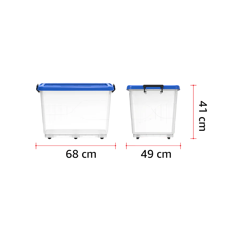 82L Clear Plastic Storage Box with Wheels & Lockable Lid