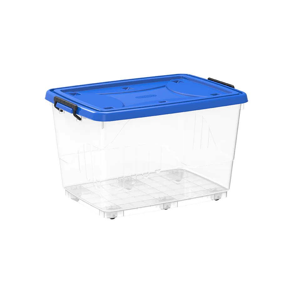 82L Clear Plastic Storage Box with Wheels & Lockable Lid