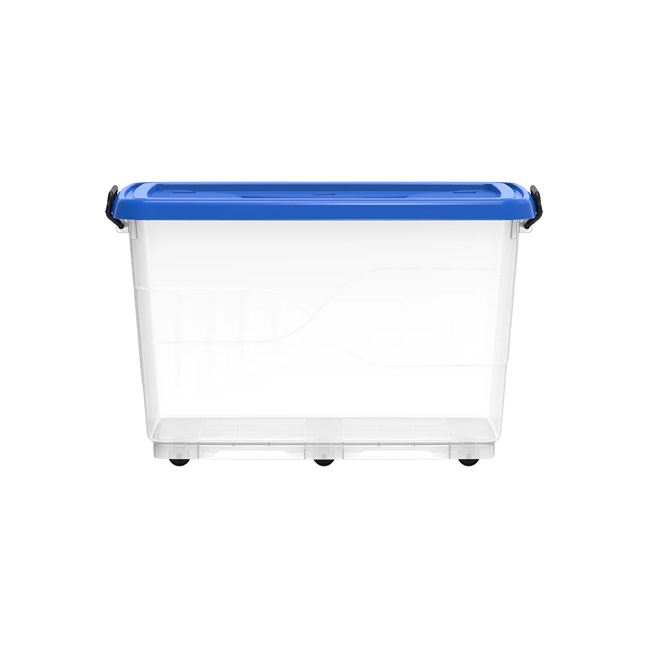 82L Clear Plastic Storage Box with Wheels & Lockable Lid