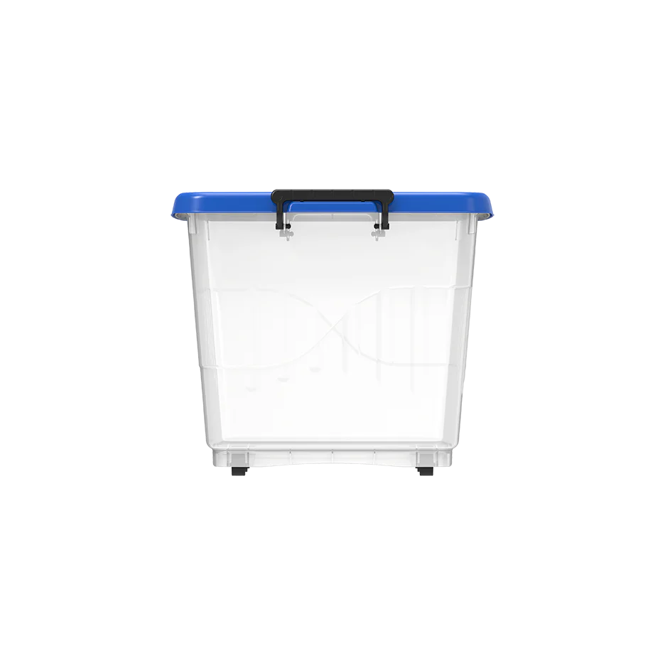 82L Clear Plastic Storage Box with Wheels & Lockable Lid