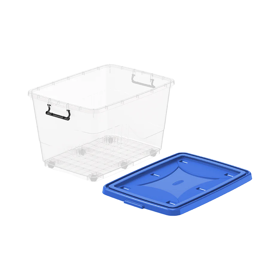 82L Clear Plastic Storage Box with Wheels & Lockable Lid