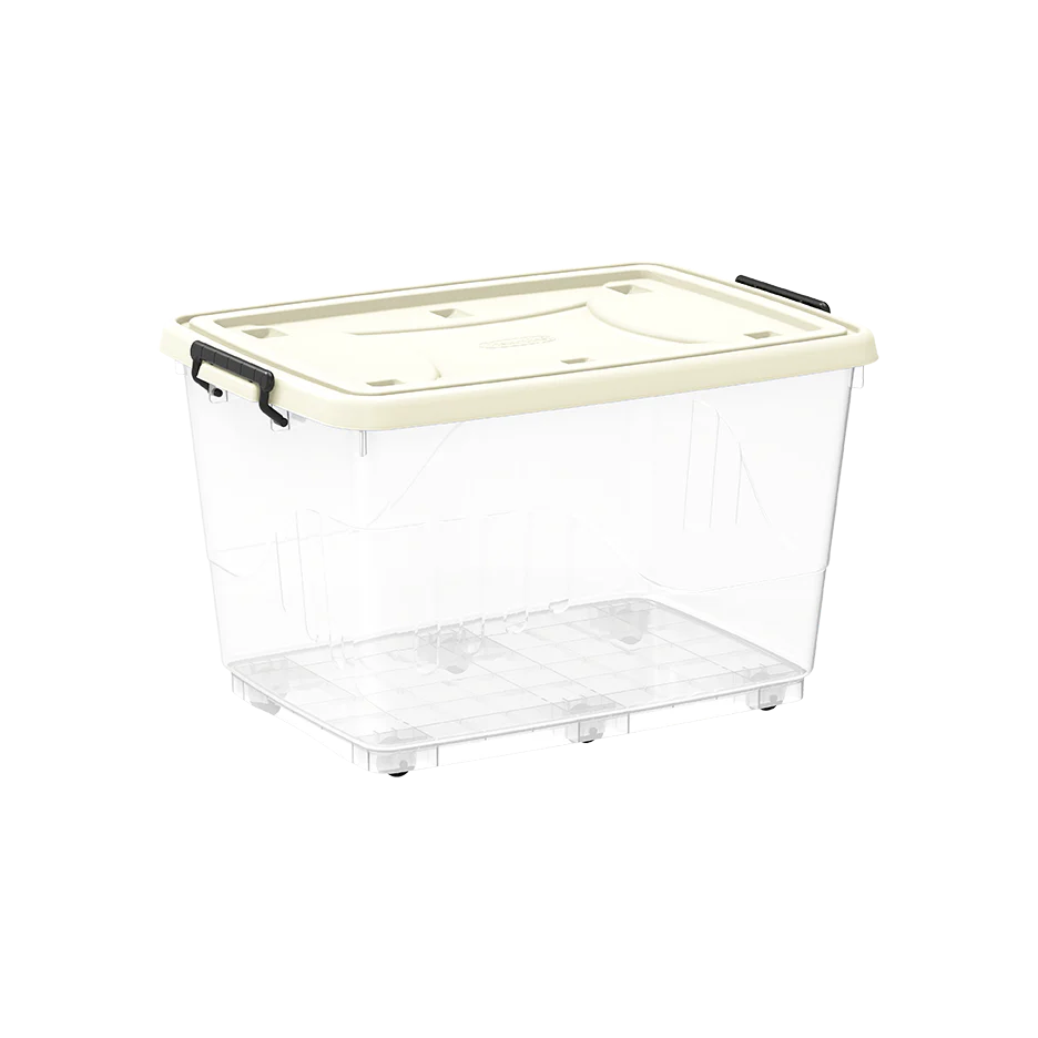 82L Clear Plastic Storage Box with Wheels & Lockable Lid