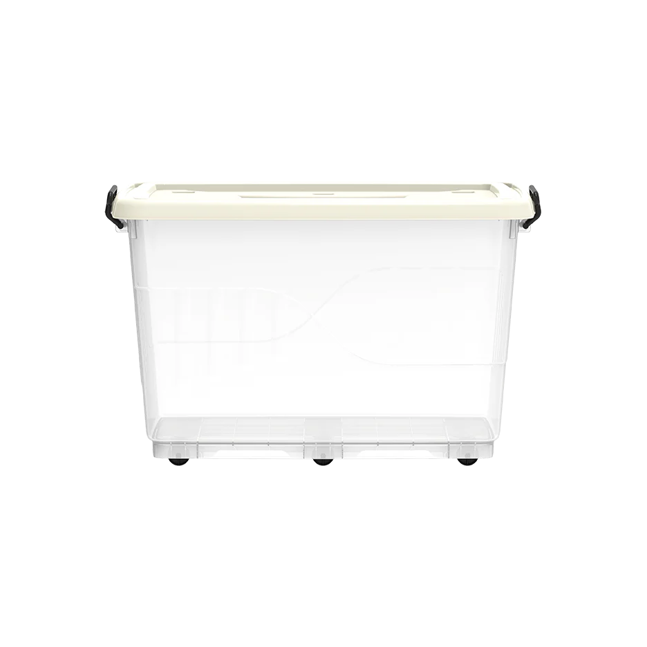 82L Clear Plastic Storage Box with Wheels & Lockable Lid