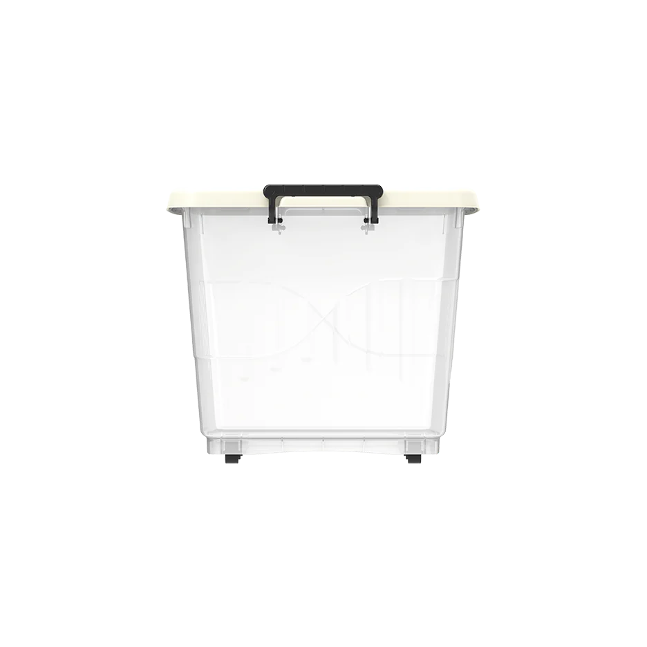 82L Clear Plastic Storage Box with Wheels & Lockable Lid
