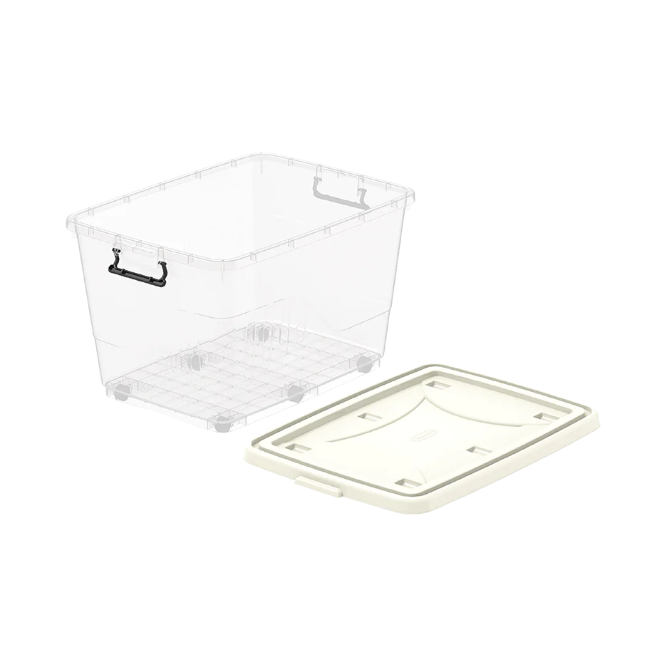 82L Clear Plastic Storage Box with Wheels & Lockable Lid