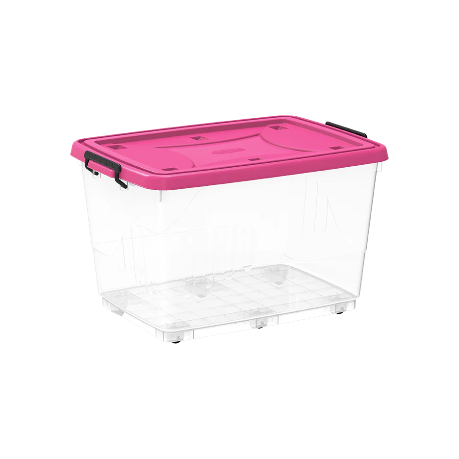 82L Clear Plastic Storage Box with Wheels & Lockable Lid