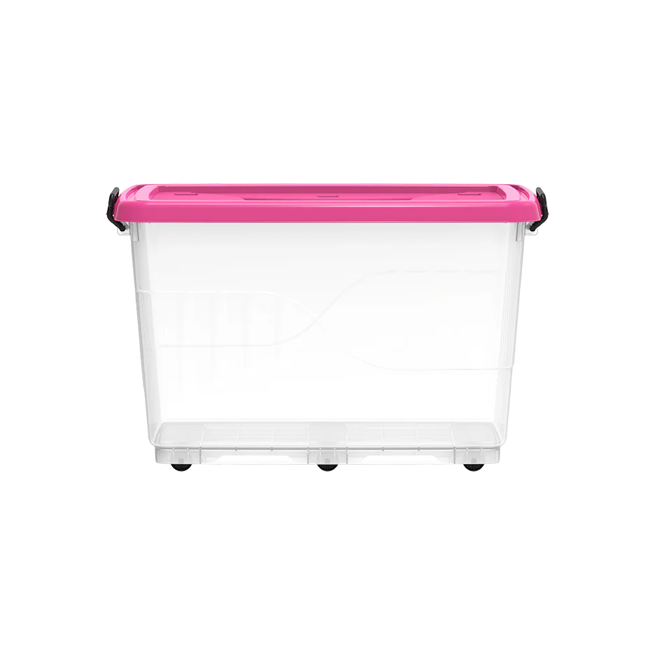 82L Clear Plastic Storage Box with Wheels & Lockable Lid
