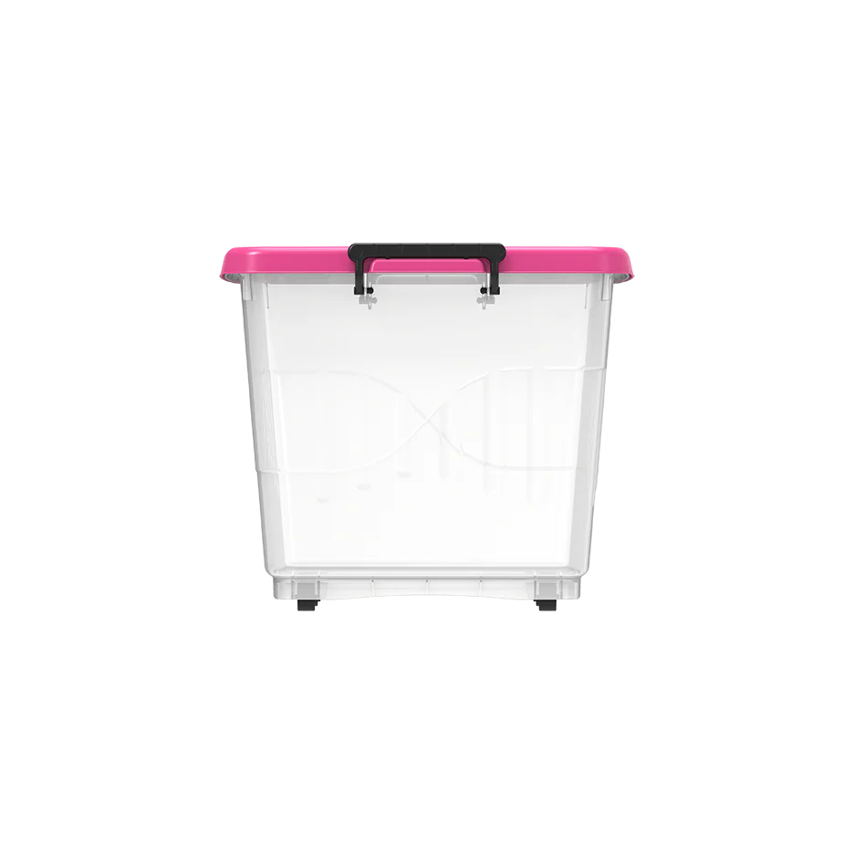 82L Clear Plastic Storage Box with Wheels & Lockable Lid