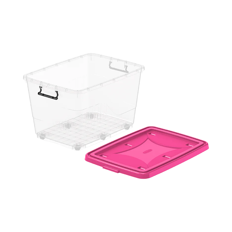 82L Clear Plastic Storage Box with Wheels & Lockable Lid