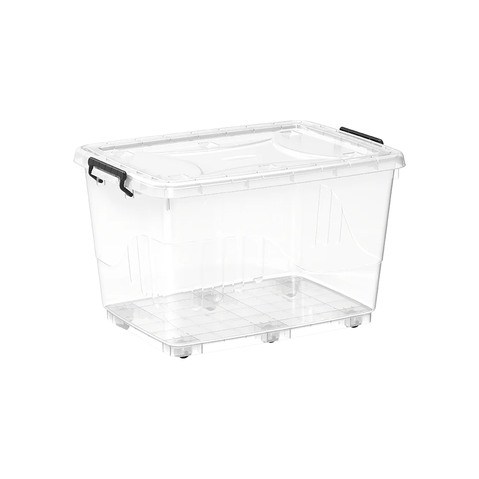82L Clear Plastic Storage Box with Wheels & Lockable Lid