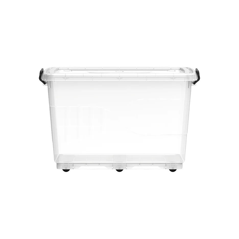 82L Clear Plastic Storage Box with Wheels & Lockable Lid
