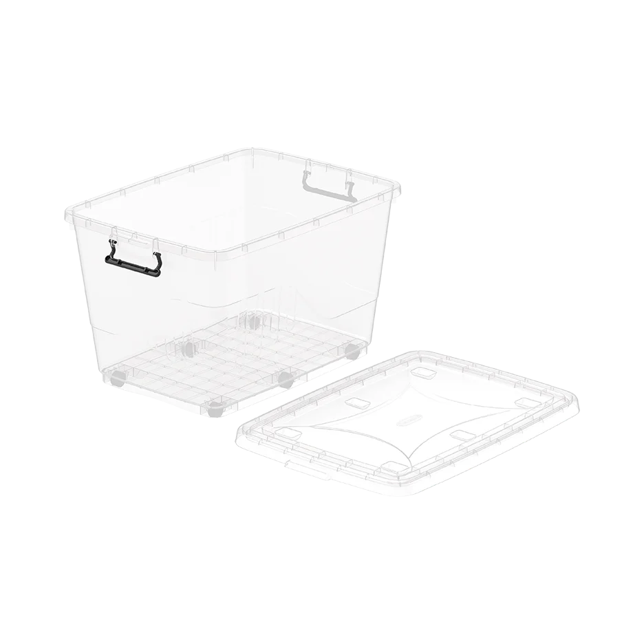 82L Clear Plastic Storage Box with Wheels & Lockable Lid