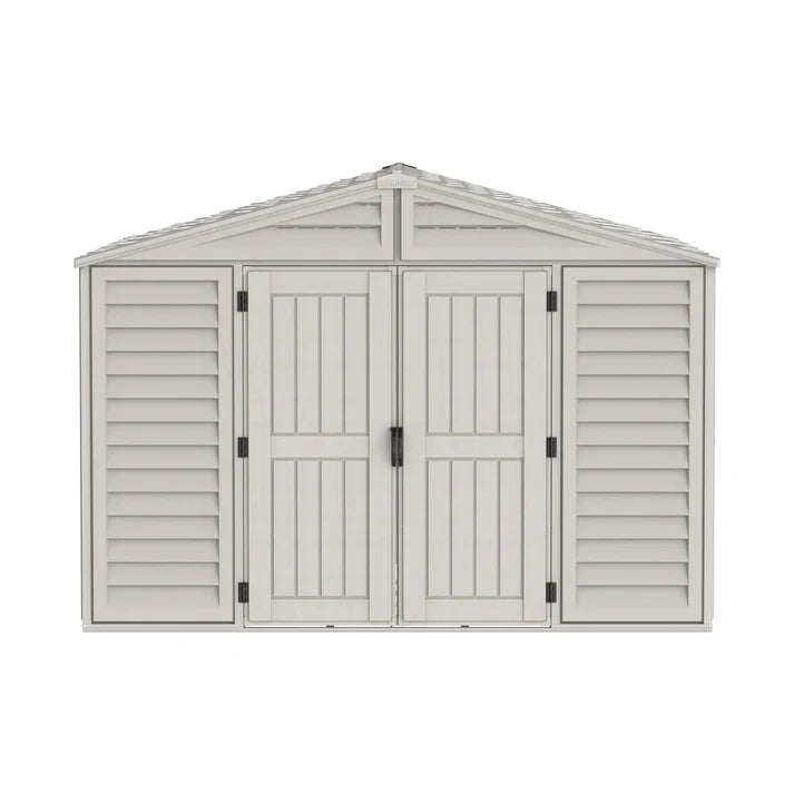 WoodBridge 10.5x10.5ft Resin Garden Storage Shed with FREE Shelving Rack 4