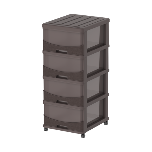 Cedargrain 4 Tiers Storage Cabinet with Drawers & Wheels