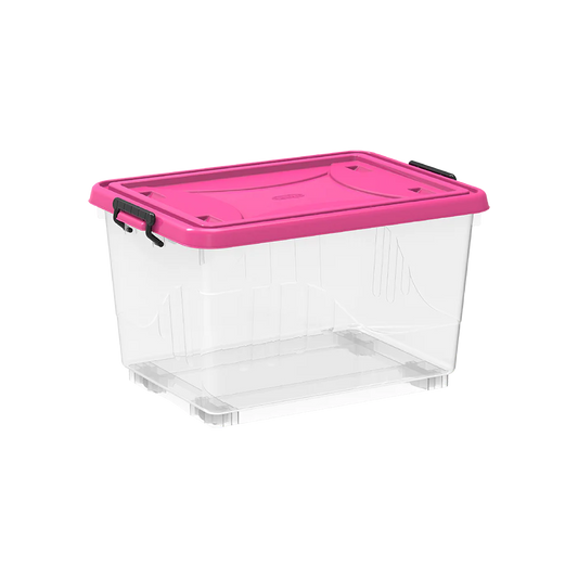 55L Clear Plastic Storage Box with Wheels & Lockable Lid