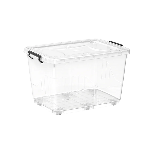 82L Clear Plastic Storage Box with Wheels & Lockable Lid